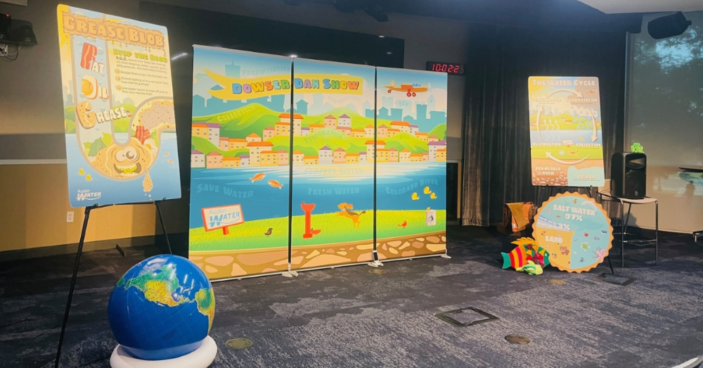 Friends of Dowser Dan stage backdrop and props